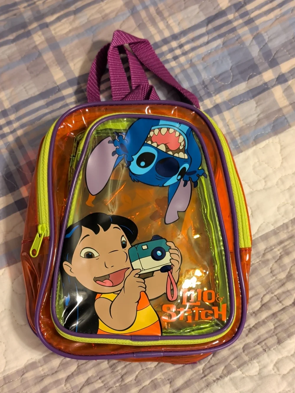 Lilo & Stitch Clear Mini Backpack - Bright Orange, Purple, Lime